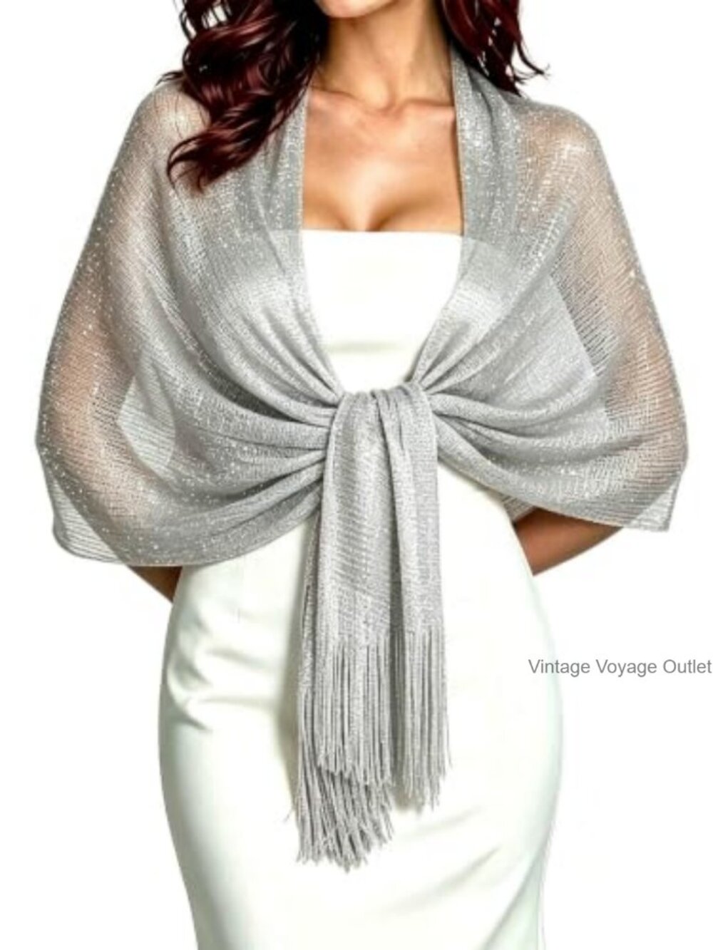 Metallic Fringe Pashmina Shawl Wrap Lightweight Evening Wedding Shawl